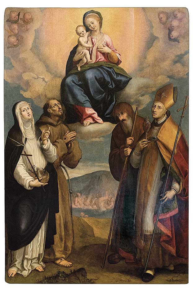 Madonna-delle-Grazie-e-i-Santi-Sofia,-Francesco-d-Assisi,-Francesco-da-Paola-e-Gennaro-Fabrizio-Santafede-complesso-donnaregina