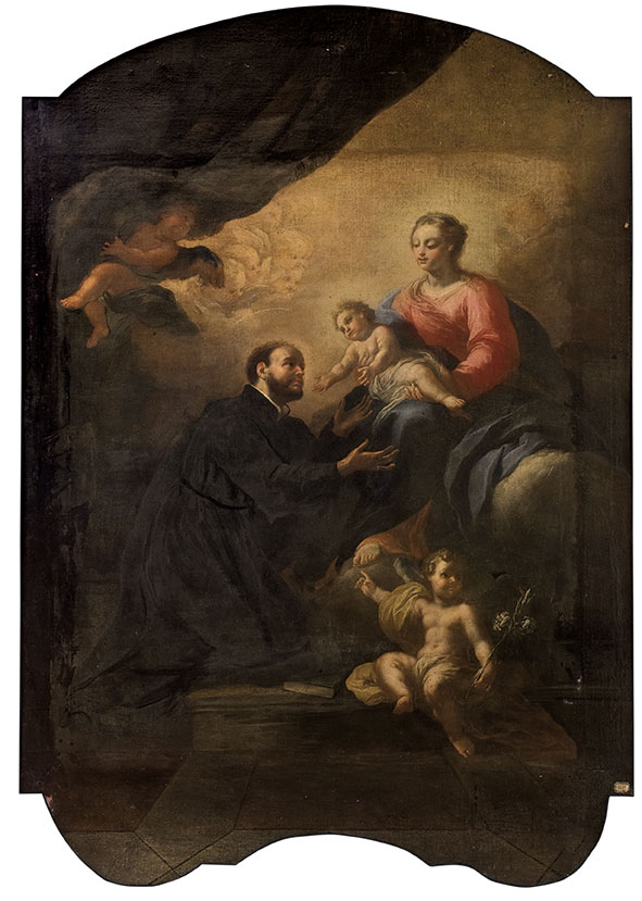 Maria-Vergine-porge-il-Bambino-a-Sant'Ignazio-da-Loyola-Giacomo-del-Po-complesso-donnaregina